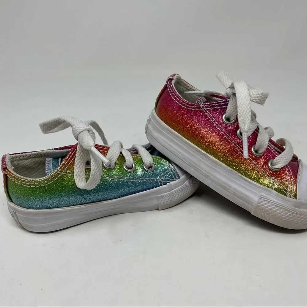 CONVERSE Toddler Rainbow Sparkle Tie Lace Sneakers size 4